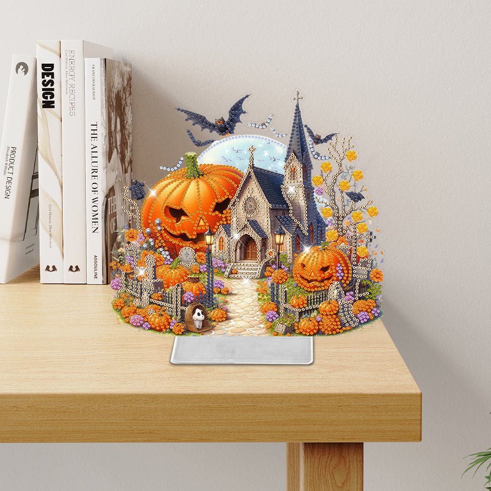 Acrylic Special Shaped Halloween Pumpkin Church 5D DIY Diamond Art Table Decor