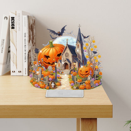Acrylic Special Shaped Halloween Pumpkin Church 5D DIY Diamond Art Table Decor