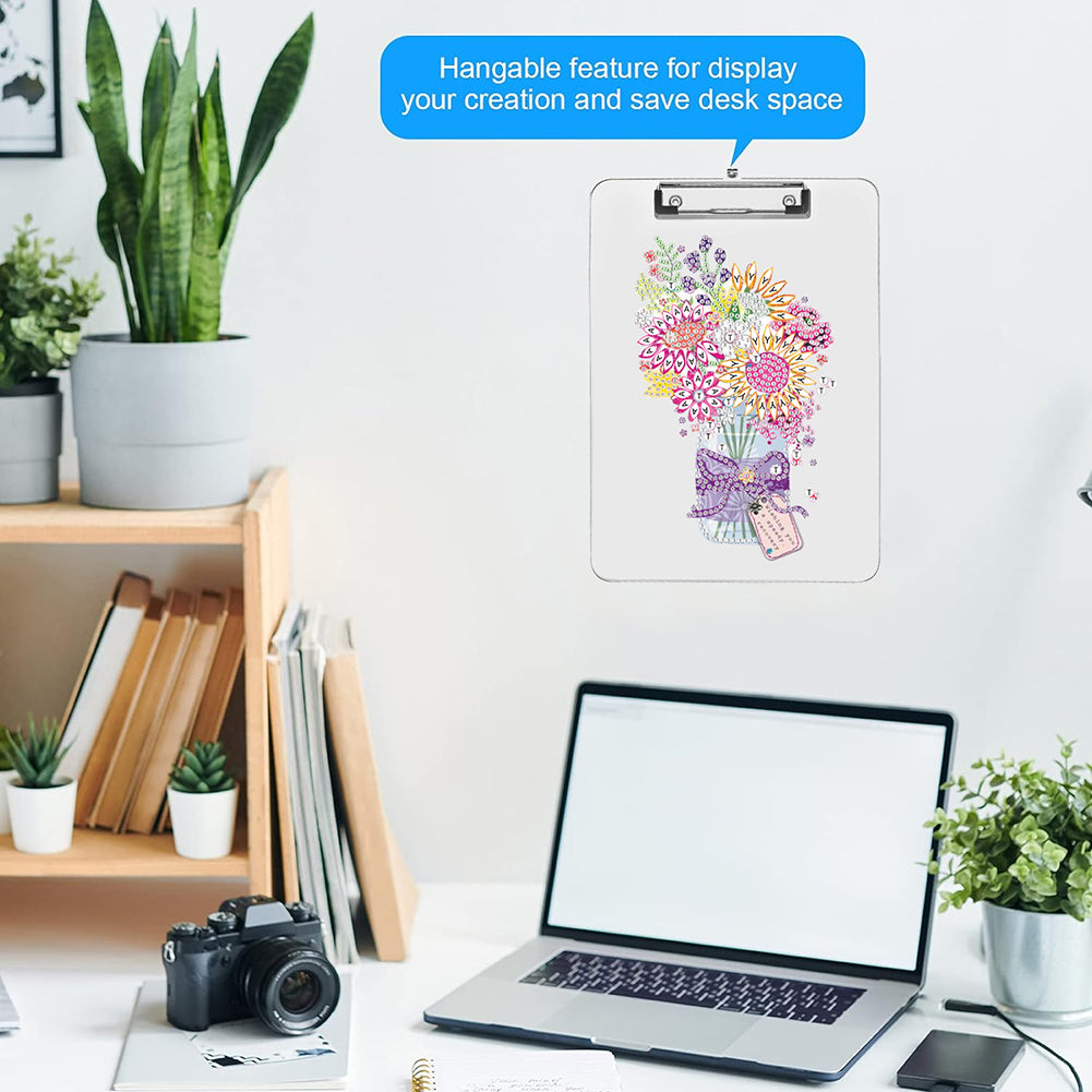 Acrylic Vase 5D DIY Diamond Painting File Folder Clipboard Office Stationary