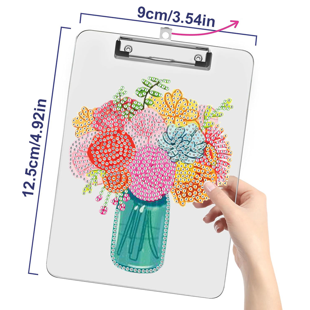 Acrylic Vase 5D DIY Diamond Painting File Folder Clipboard Office Stationary