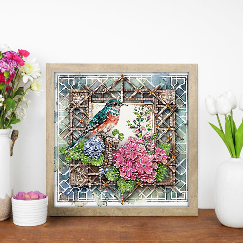 Framed Flowers And Birds - Special Shaped Drill Diamond Painting 30*30CM
