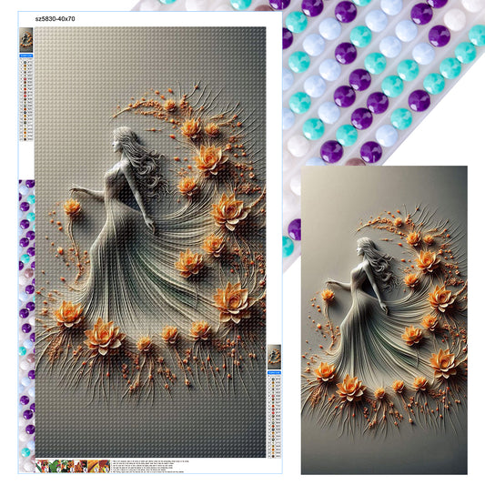 Flower Skirt Girl - Full Round Drill Diamond Painting 40*70CM