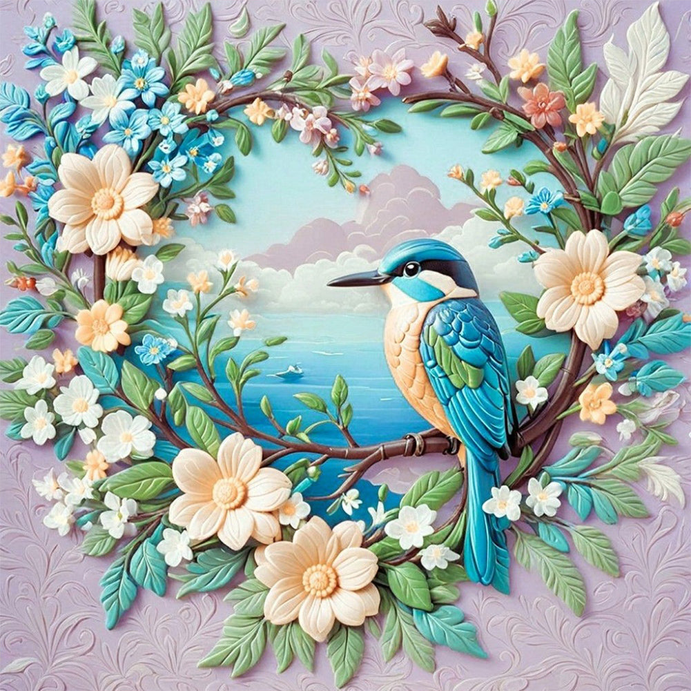 Love Wreath Blue Tit - Full AB Round Drill Diamond Painting 40*40CM