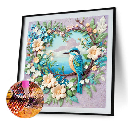 Love Wreath Blue Tit - Full AB Round Drill Diamond Painting 40*40CM