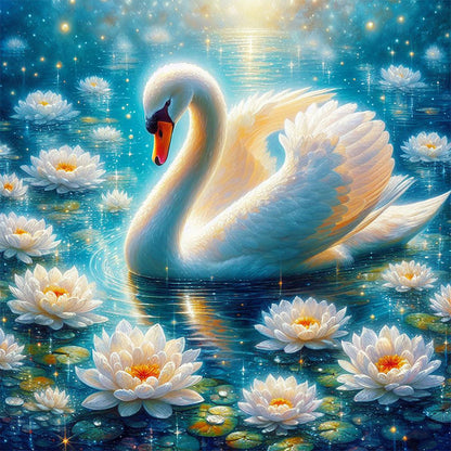 Lotus White Swan - Full AB Round Drill Diamond Painting 40*40CM