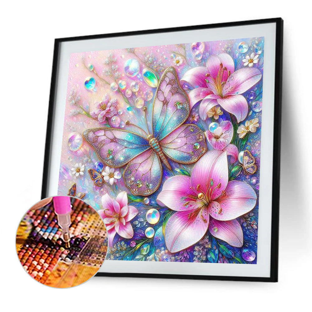 Lily Butterfly - Full AB Round Drill Diamond Painting 40*40CM