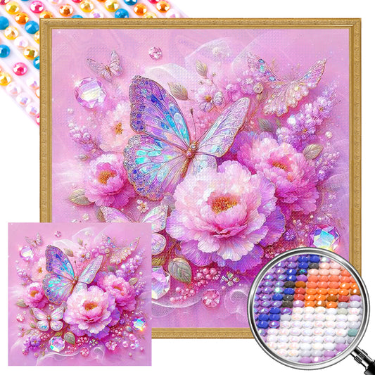 Peony Flower Butterfly - Full AB Round Drill Diamond Painting 40*40CM