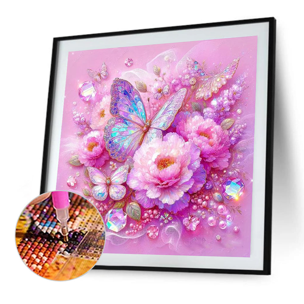 Peony Flower Butterfly - Full AB Round Drill Diamond Painting 40*40CM