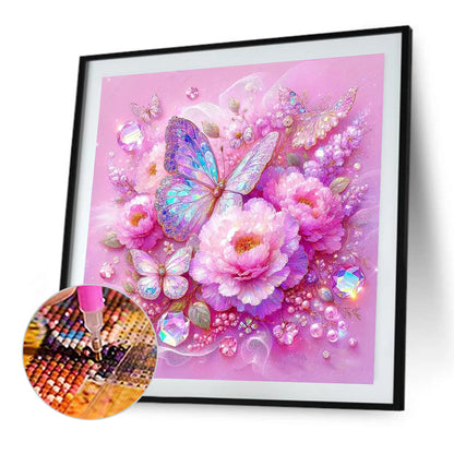 Peony Flower Butterfly - Full AB Round Drill Diamond Painting 40*40CM