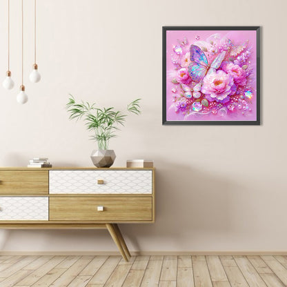 Peony Flower Butterfly - Full AB Round Drill Diamond Painting 40*40CM