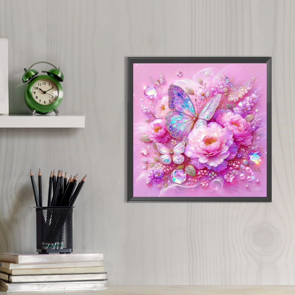 Peony Flower Butterfly - Full AB Round Drill Diamond Painting 40*40CM