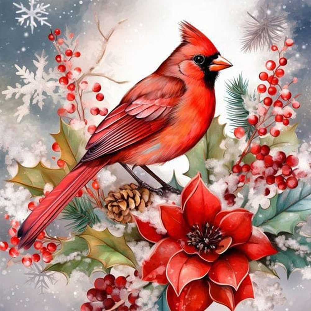 Poinsettia Cardinal - Full AB Round Drill Diamond Painting 40*40CM