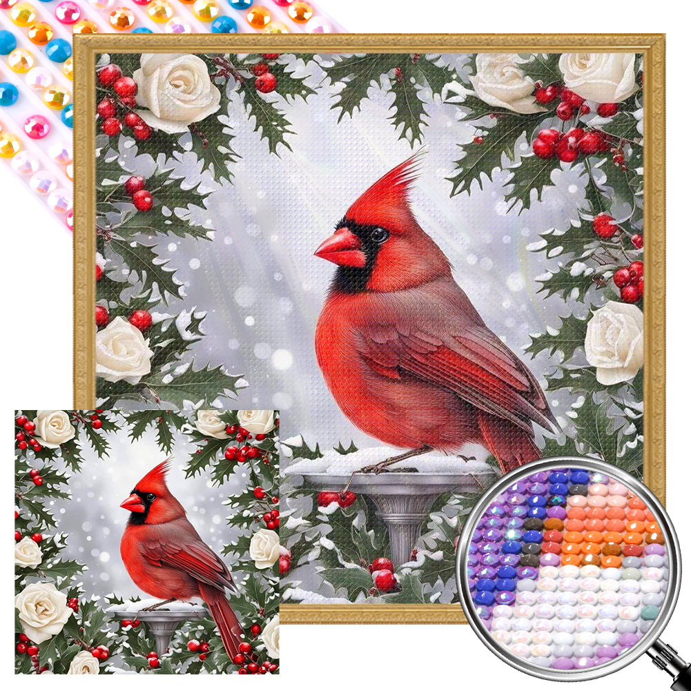 Cardinal In A Wreath - Full AB Round Drill Diamond Painting 40*40CM