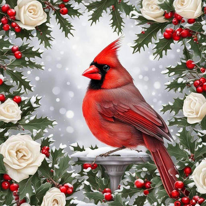 Cardinal In A Wreath - Full AB Round Drill Diamond Painting 40*40CM