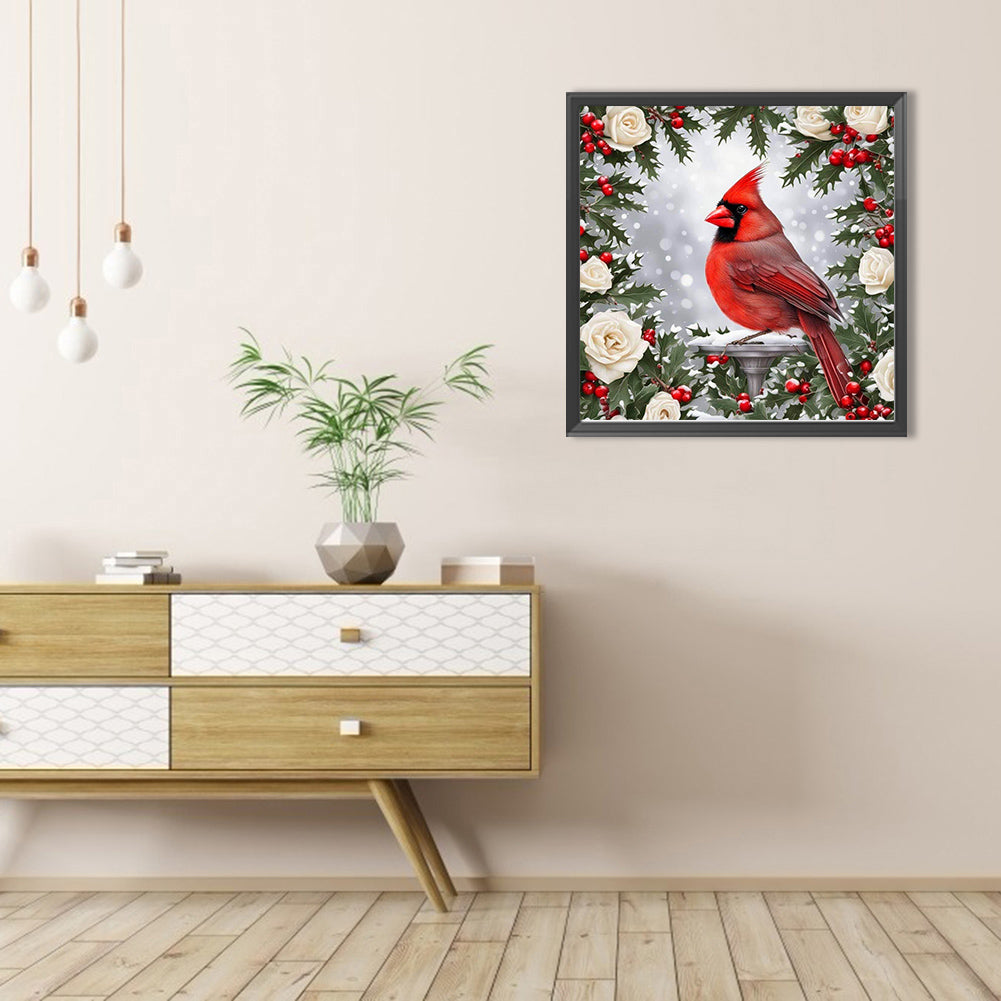 Cardinal In A Wreath - Full AB Round Drill Diamond Painting 40*40CM