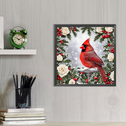 Cardinal In A Wreath - Full AB Round Drill Diamond Painting 40*40CM