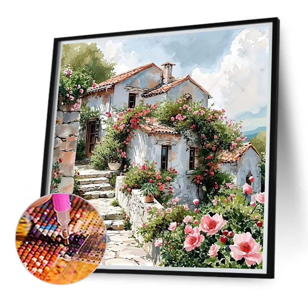 A Cottage Full Of Flowers - Full Round Drill Diamond Painting 40*40CM