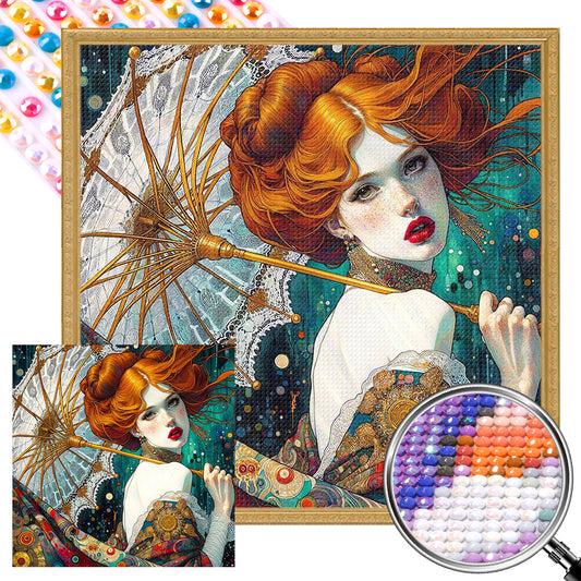 Redhead Girl Holding An Umbrella - Full AB Round Drill Diamond Painting 40*40CM