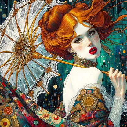 Redhead Girl Holding An Umbrella - Full AB Round Drill Diamond Painting 40*40CM