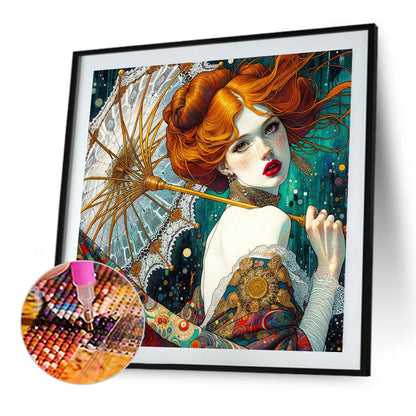 Redhead Girl Holding An Umbrella - Full AB Round Drill Diamond Painting 40*40CM