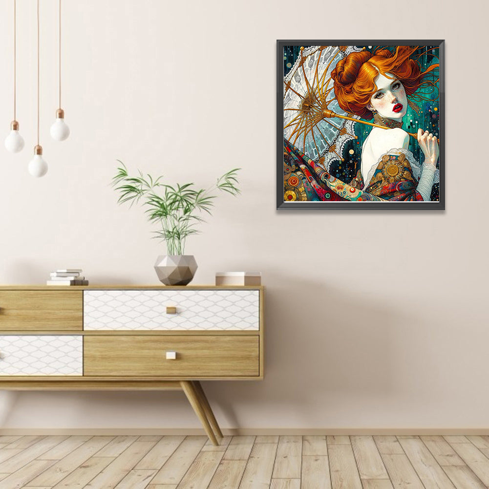 Redhead Girl Holding An Umbrella - Full AB Round Drill Diamond Painting 40*40CM