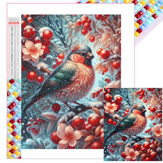 Winter Red Fruit Bird - Full Square Drill Diamond Painting 40*50CM