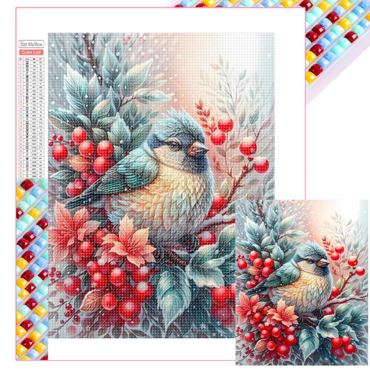 Winter Red Fruit Bird - Full Square Drill Diamond Painting 40*50CM