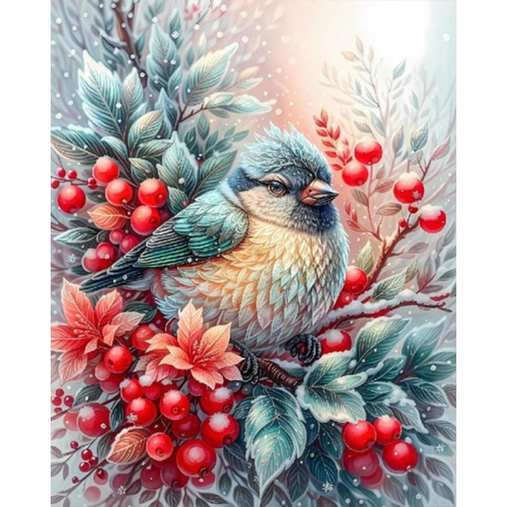 Winter Red Fruit Bird - Full Square Drill Diamond Painting 40*50CM