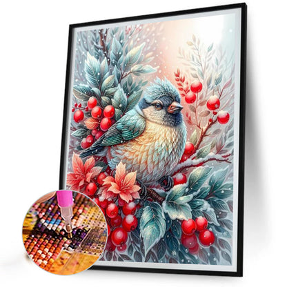 Winter Red Fruit Bird - Full Square Drill Diamond Painting 40*50CM