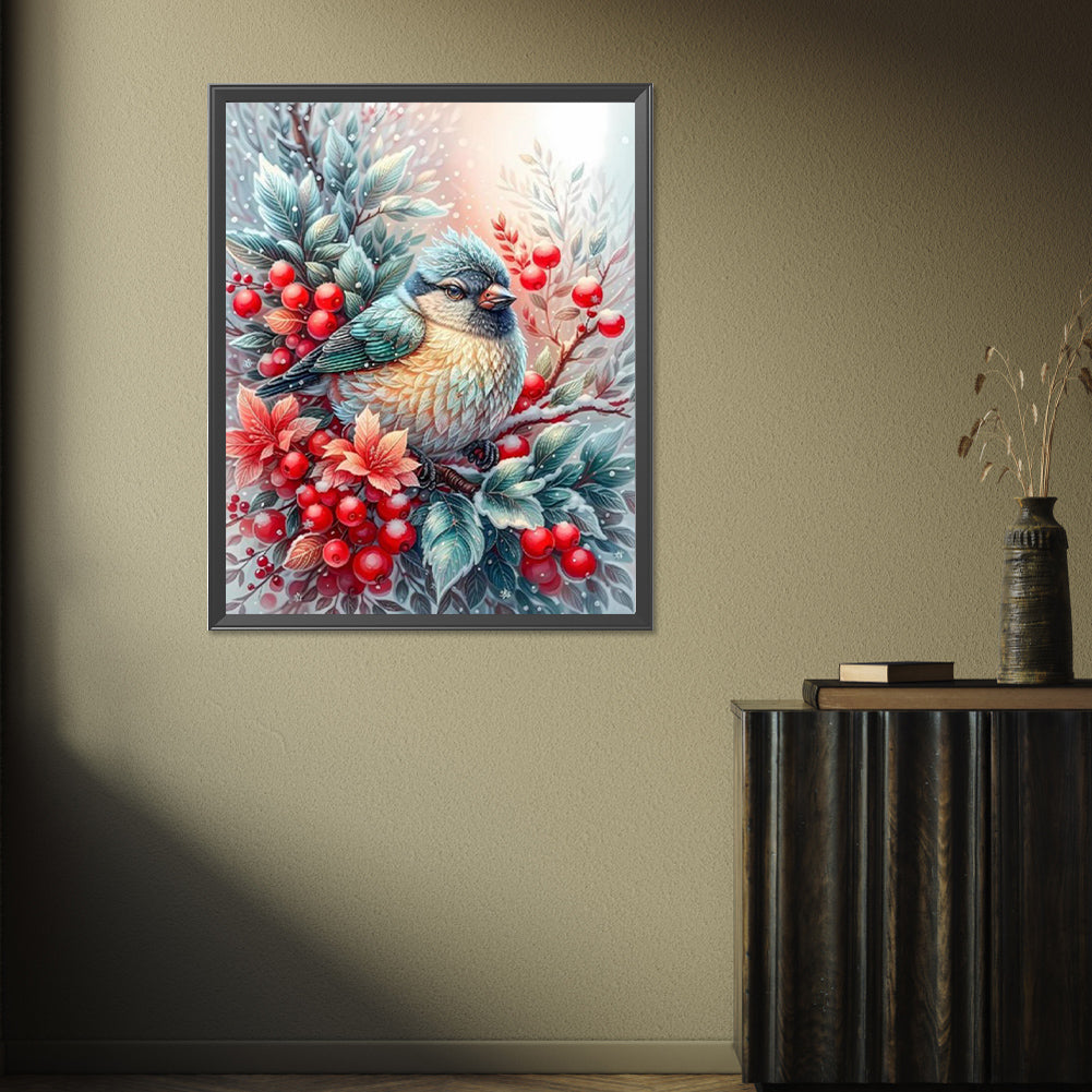 Winter Red Fruit Bird - Full Square Drill Diamond Painting 40*50CM