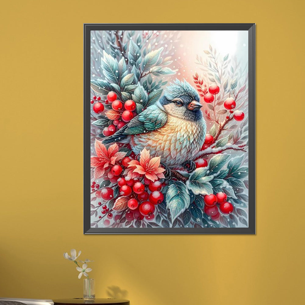 Winter Red Fruit Bird - Full Square Drill Diamond Painting 40*50CM