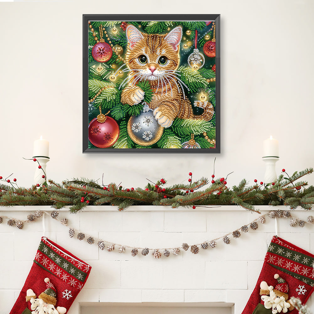 Christmas Kitten - Special Shaped Drill Diamond Painting 30*30CM