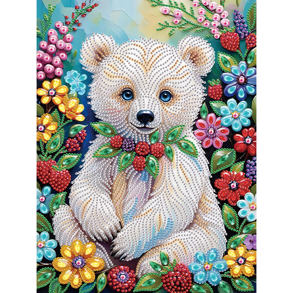 Flower Bear - Special Shaped Drill Diamond Painting 30*40CM