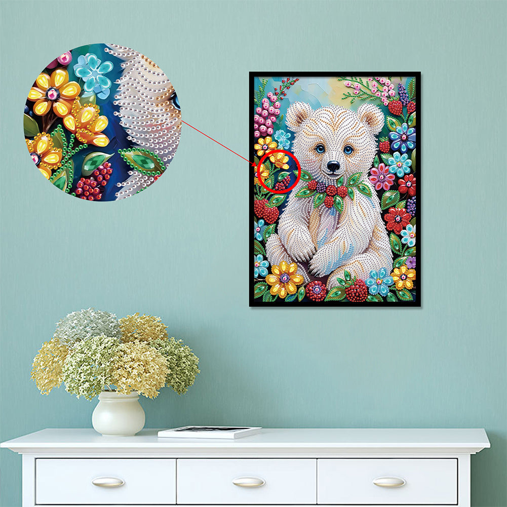 Flower Bear - Special Shaped Drill Diamond Painting 30*40CM