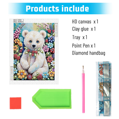 Flower Bear - Special Shaped Drill Diamond Painting 30*40CM