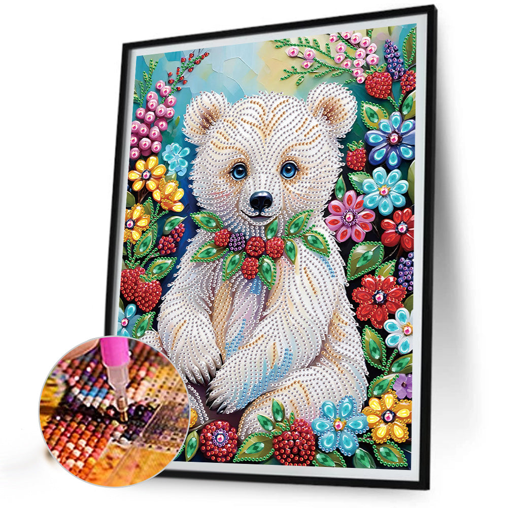 Flower Bear - Special Shaped Drill Diamond Painting 30*40CM