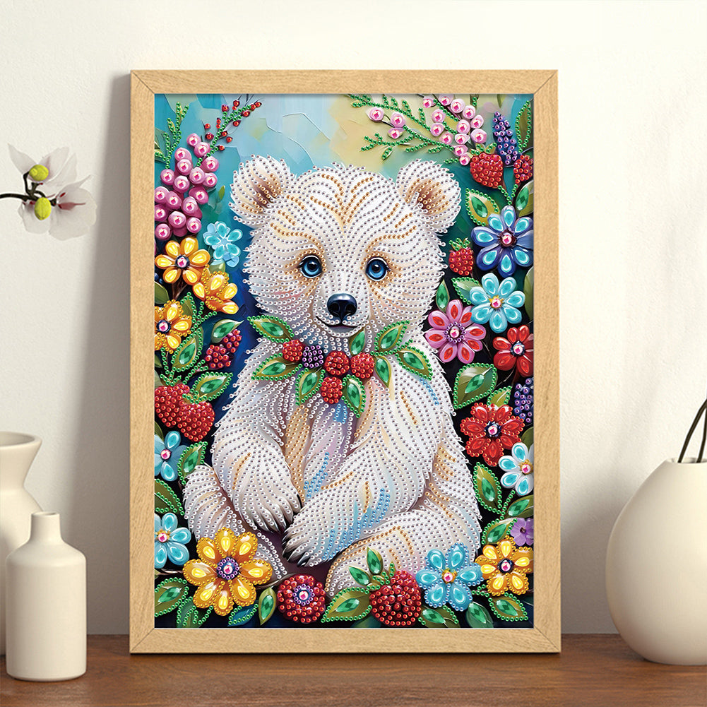 Flower Bear - Special Shaped Drill Diamond Painting 30*40CM