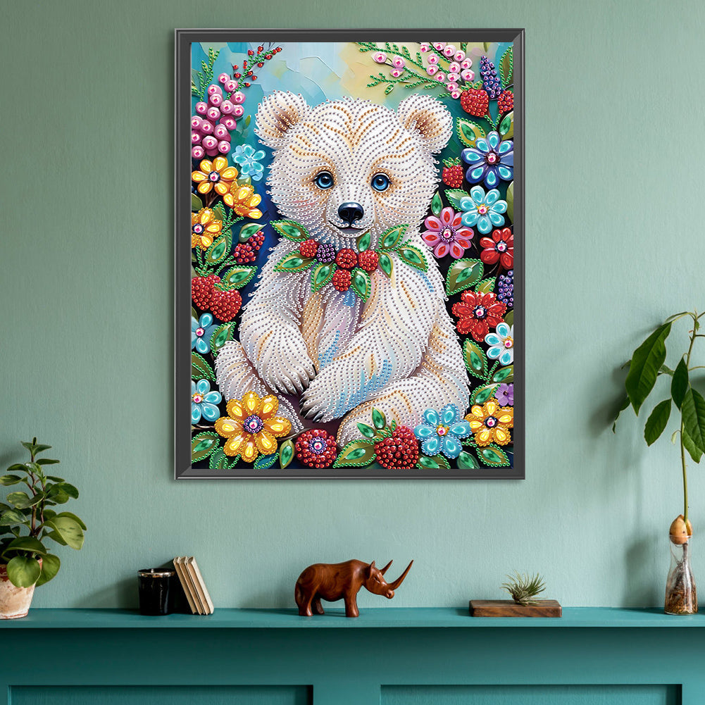 Flower Bear - Special Shaped Drill Diamond Painting 30*40CM