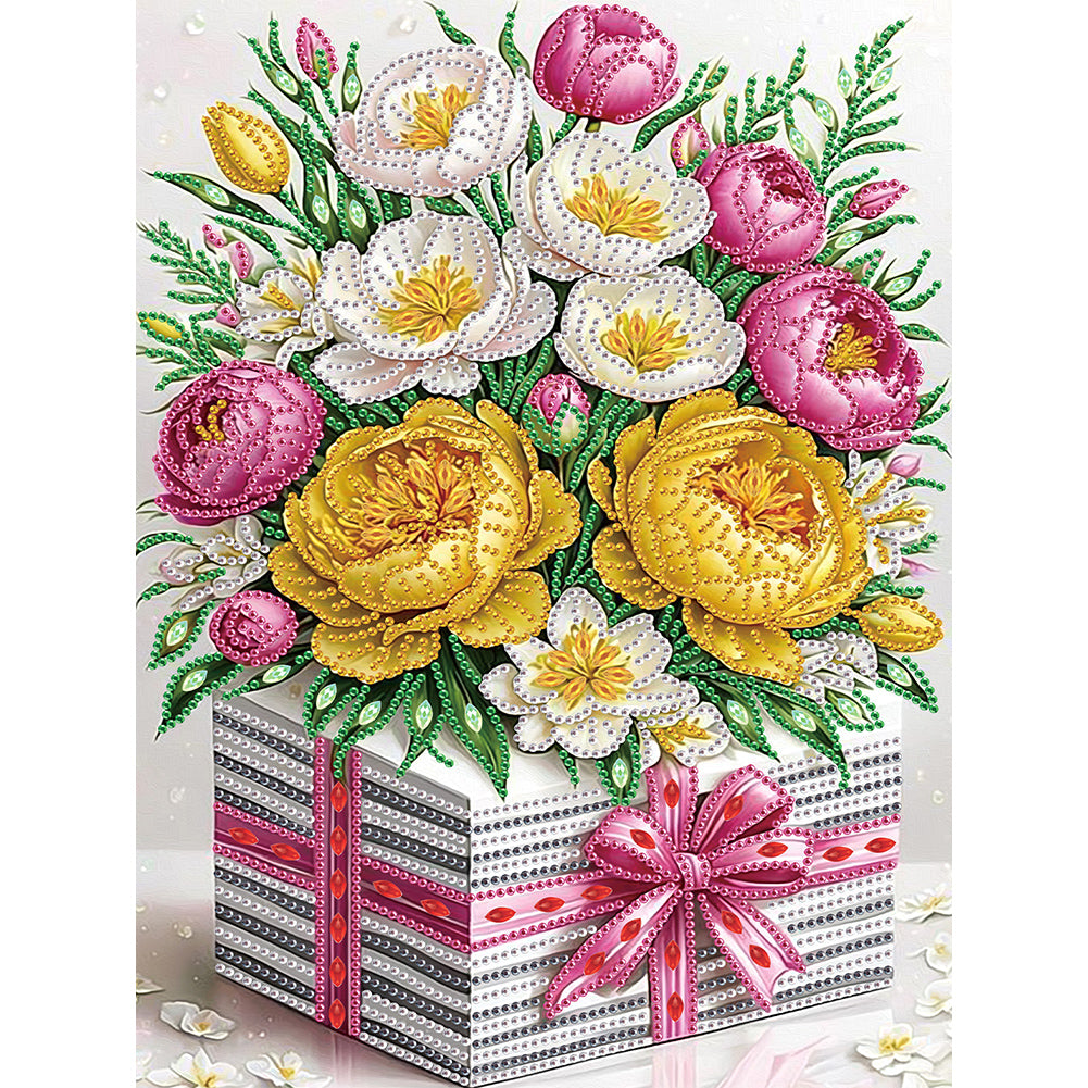 Flower Gift Box - Special Shaped Drill Diamond Painting 30*40CM