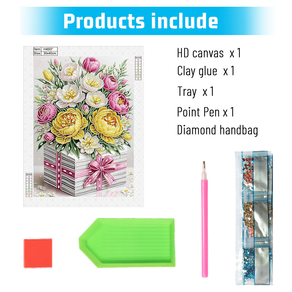 Flower Gift Box - Special Shaped Drill Diamond Painting 30*40CM