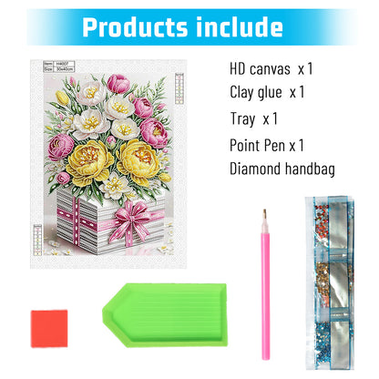 Flower Gift Box - Special Shaped Drill Diamond Painting 30*40CM