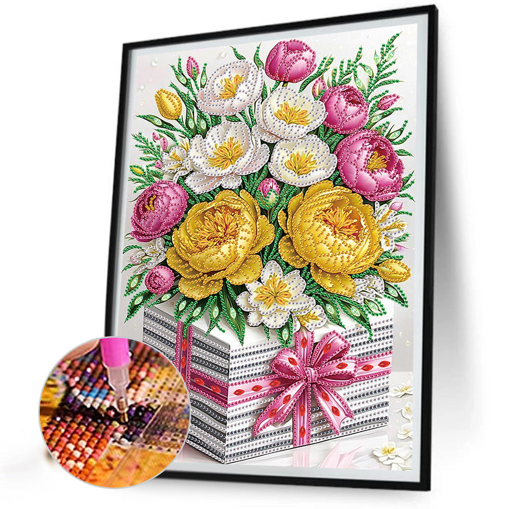 Flower Gift Box - Special Shaped Drill Diamond Painting 30*40CM