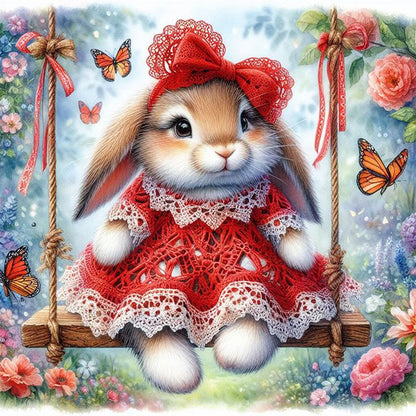 Rabbit On The Swing - Full AB Round Drill Diamond Painting 30*30CM