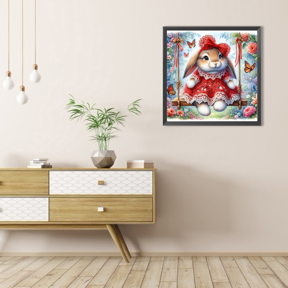 Rabbit On The Swing - Full AB Round Drill Diamond Painting 30*30CM