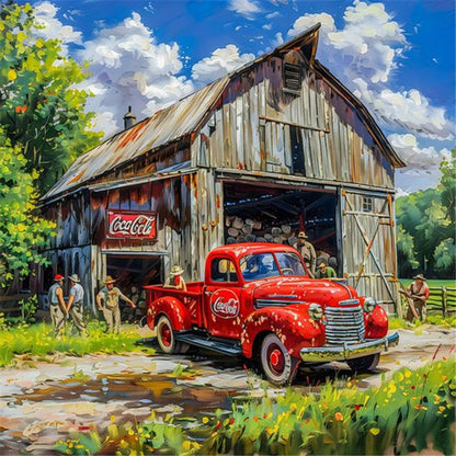 Village Red Classic Car - Full Round Drill Diamond Painting 40*40CM