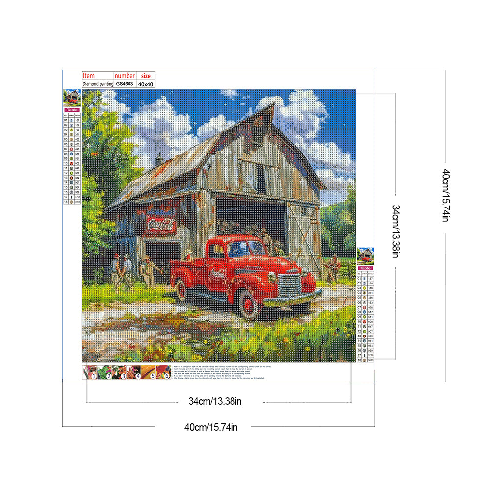 Village Red Classic Car - Full Round Drill Diamond Painting 40*40CM