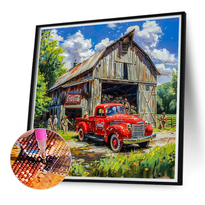 Village Red Classic Car - Full Round Drill Diamond Painting 40*40CM