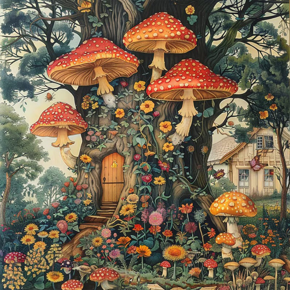 Autumn Tree House - Full Round Drill Diamond Painting 40*40CM