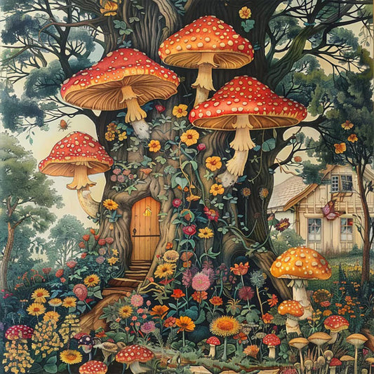 Autumn Tree House - Full Round Drill Diamond Painting 40*40CM