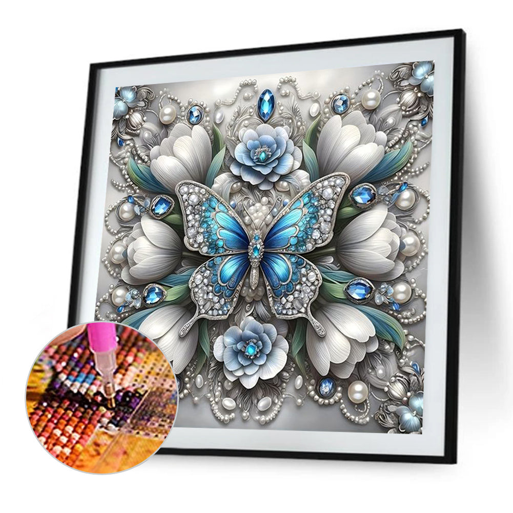 White Butterfly - Full AB Round Drill Diamond Painting 30*30CM